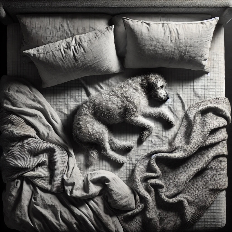 Memoría episódica - ejemplo perro en la cama Imagen perro acostado en la cama